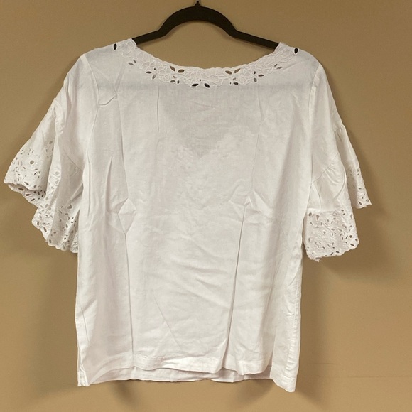 LOFT Short Sleeved Linen Eyelet Top with Deep Vneck back - Picture 4 of 8